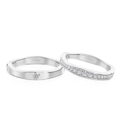 Jeulia Classic Minimalist Couple Rings Set Sterling Silver