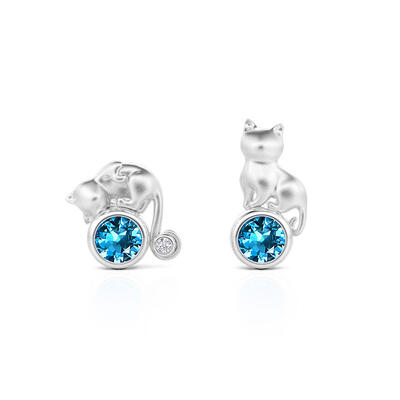 Jeulia Adorable Cat Asymmetrical Round Cut Stud Earrings