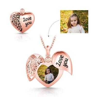 Jeulia "Love You" Vintage Locket Heart Personalized Sterling Silver Photo Necklace