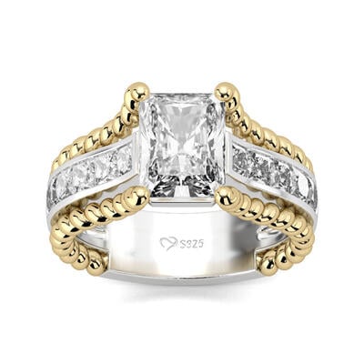 Jeulia Two Tone Radiant Cut Sterling Silver Ring