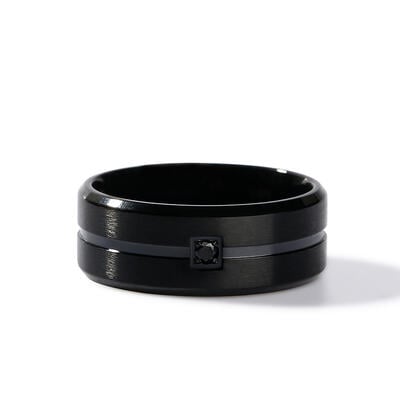 Jeulia Anillo de hombre solitario de acero inoxidable negro