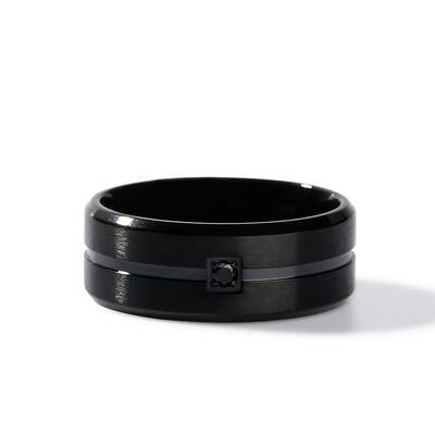 Jeulia Solitaire Black Stainless Steel Men's Band