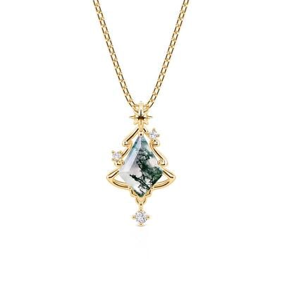 Jeulia Holiday Tree Kite Moss Agate Necklace Sterling Silver