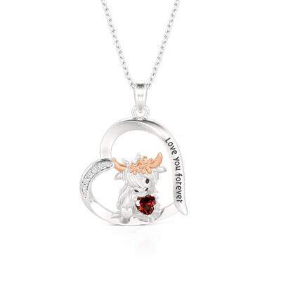 Jeulia Hug Me Custom Birthstone Highland Cow Heart Necklace