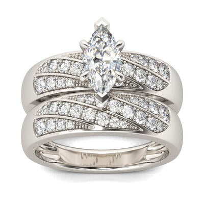 Jeulia Conjunto De Anillos De Talla Marqueza En Plata De Ley