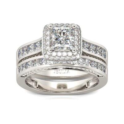 Jeulia Double Halo Princess Cut Sterling Silver Ring Set