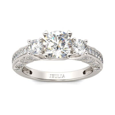 Jeulia Bague Milgrain en Argent Sterling avec Trois Pierres Coupe Ronde