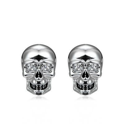 Jeulia "Skeleton Knight" Skull Design Sterling Silver Stud Earrings
