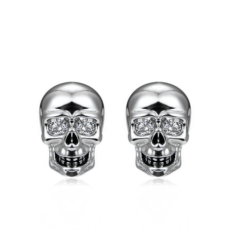 Jeulia "Skeleton Knight" Skull Design Sterling Silver Stud Earrings