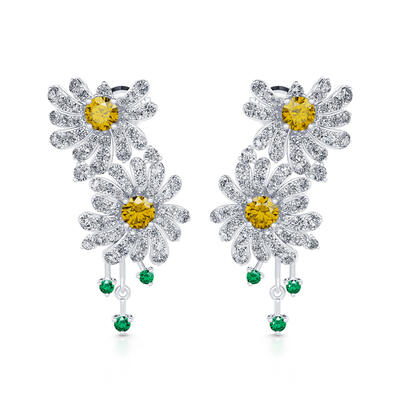 Jeulia Double Daisy Flower Sterling Silver Earrings