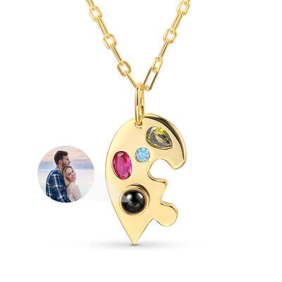 Jeulia Collar de Plata de Ley con Foto Proyección Diseño de Rompecabezas de Medio Corazón