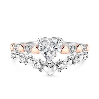 Jeulia Zwei-Ton-Sterling Silber Ring-Set mit Herz-Schaft und Herz-Schliff