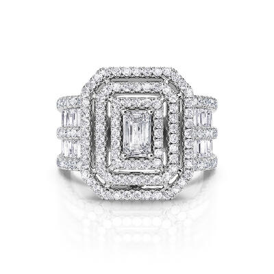 Jeulia Vintage Radiant Multilevel Halo Engagement Ring Sterling Silver