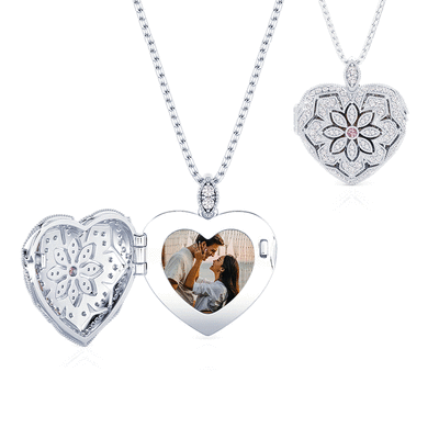 Jeulia Custom Birthstone Hollow Heart Photo Locket Necklace