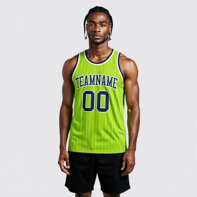 Custom Pinstripe Neon Green Basketball Jersey - Authentic Craft, Crisp Stripes, Comfort Fit