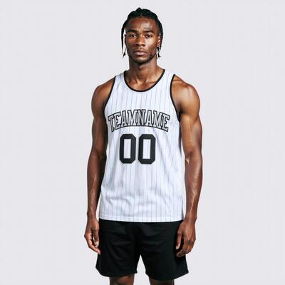 Custom Pinstripe White Basketball Jersey - Authentic Quality, Classic Stripes, Moisture Control