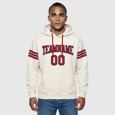 Custom Stitched Cream Football Pullover Hoodie Soft Material Ideal for Football Personalized Team Name & Logo