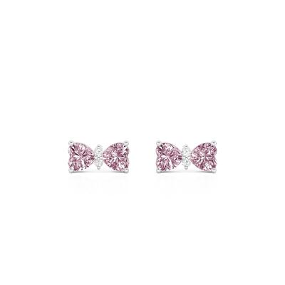 Jeulia Classic Pink Double-Heart Bow Stud Earrings