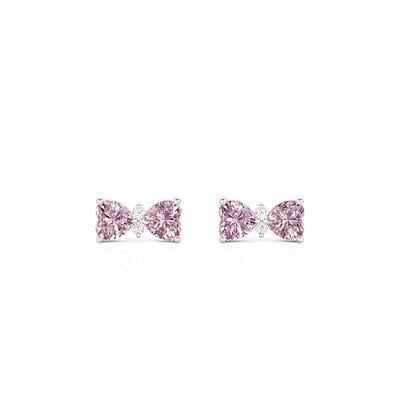 Jeulia Classic Pink Double-Heart Bow Stud Earrings