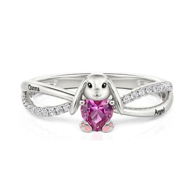 Jeulia Petland Bague Personnalisée Lapin Lop Gravée avec Pierre de Naissance