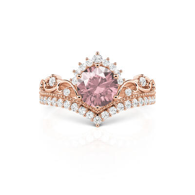 Jeulia Anillo de plata de sintética de corte redondo con diseño de corona