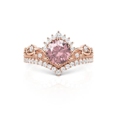 Jeulia Anillo de plata de sintética de corte redondo con diseño de corona