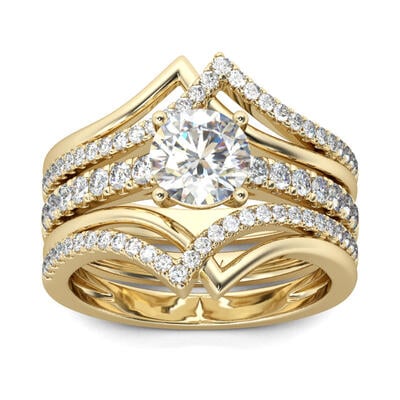 Jeulia Gold Tone Interwoven Round Cut Sterling Silver 3PC Ring Set