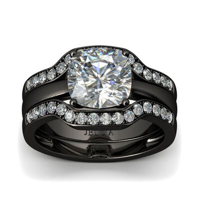 Jeulia Black Tone 3PC Cushion Cut Sterling Silver Ring Set