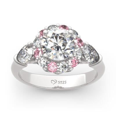 Jeulia Floral Round Cut Sterling Silver Ring