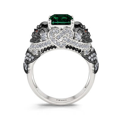 Jeulia "Intricate Beauty" Skull Butterfly Design Emerald Cut Sterling Silver Ring
