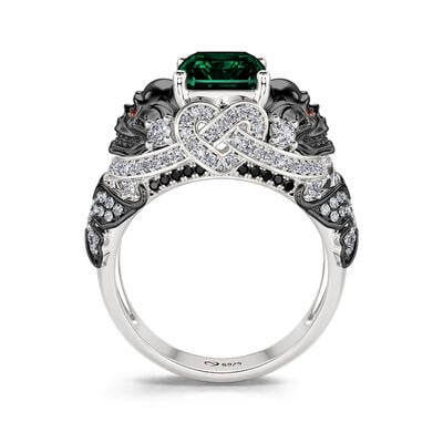 Jeulia "Intricate Beauty" Totenkopf Schmetterling Design Smaragd Schliff Sterling Silber Ring