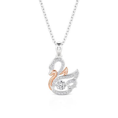Jeulia Two Tone Elegant Swan Necklace with Dancing Stone