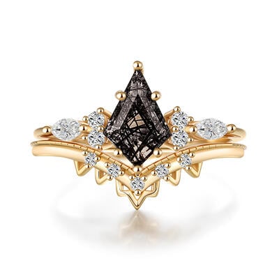 Jeulia Classic Kite Cut Black Rutilated Quartz Ring Set
