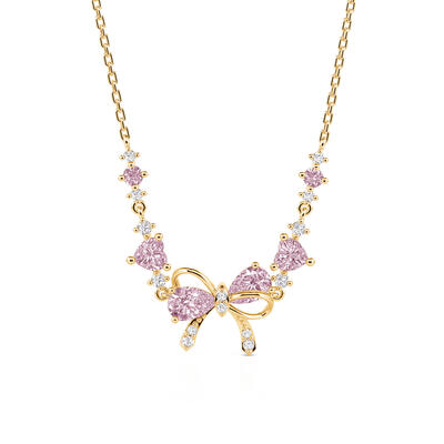 Jeulia Charming Heart Gold Bow Necklace Sterling Silver