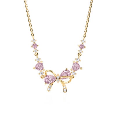 Jeulia Charming Heart Gold Bow Necklace Sterling Silver