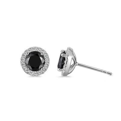 Jeulia Moissanite Simple Round Halo Black Stud Earrings Sterling Silver