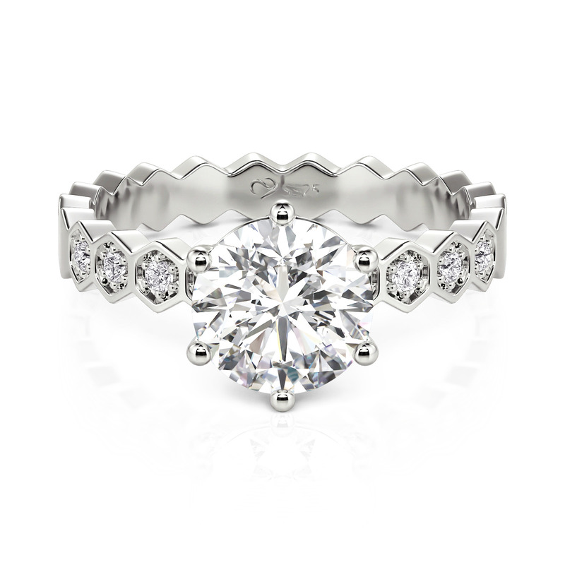 Jeulia Hexagonal Honeycomb Pave Band Round Engagement Ring