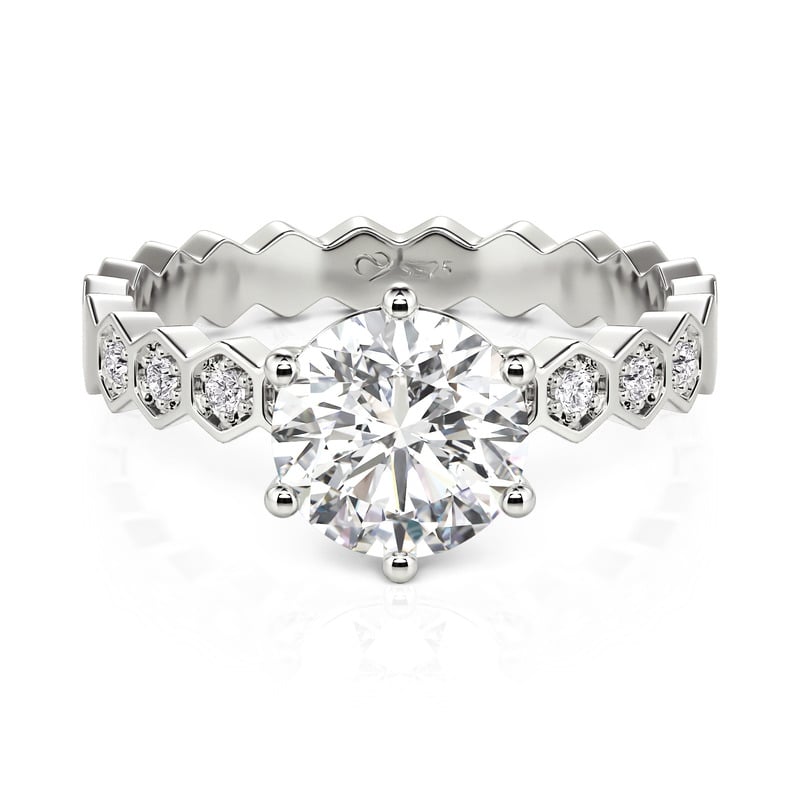 Jeulia Hexagonal Honeycomb Pave Band Round Engagement Ring
