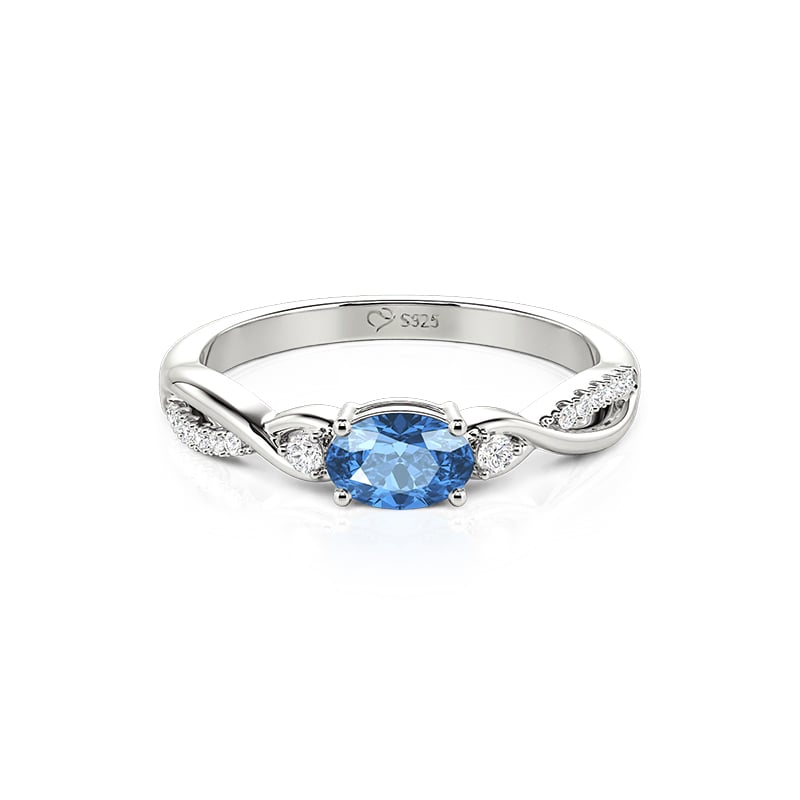 Jeulia Blue Oval Cut Three Stone Infinity Engagement Ring Sterling Silver