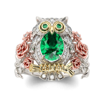 Jeulia Three Tone Oval Cut Sterling Silver Owl Ring