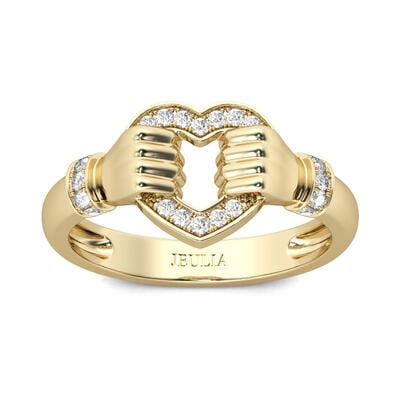 Jeulia Gold Tone Heart Design Sterling Silver Cocktail Ring