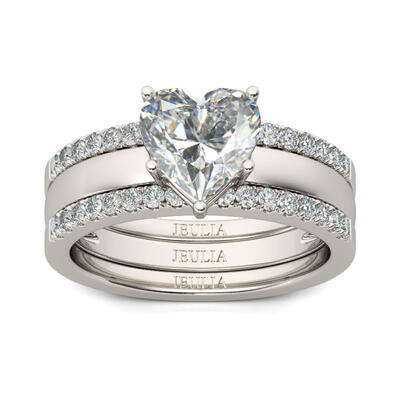 Jeulia Shining Heart Cut Sterling Silver Enhancer Ring Set