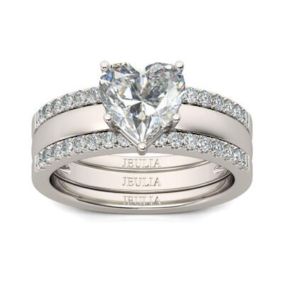 Jeulia Shining Heart Cut Sterling Silver Enhancer Ring Set