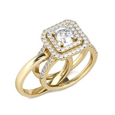 Jeulia Double Halo Round Cut Sterling Silver Ring Set