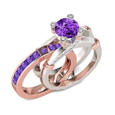 Jeulia Interchangeable Round Cut Sterling Silver Ring Set