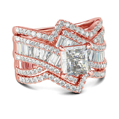 Jeulia Bypass Princess Cut Enhancer Sterling Silver Ring