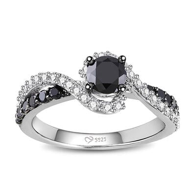 Jeulia Anillo Solitario de Plata de Ley con Piedras Blancas y Negras para Mujer