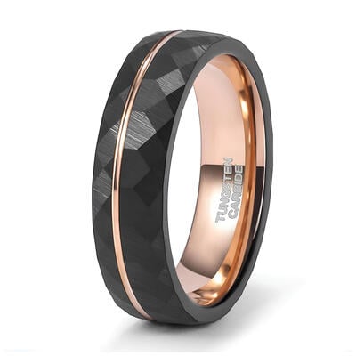 Jeulia Anillo para Hombre Bicolor Martillado en Acero de Tungsteno