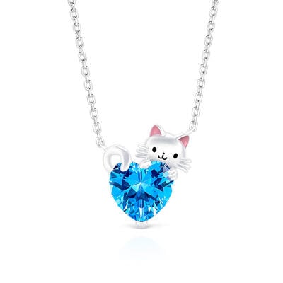 Jeulia Hug Me Cute Cat Heart Necklace Sterling Silver