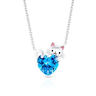 Jeulia Hug Me Cute Cat Heart Necklace Sterling Silver